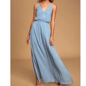 Lulus Lost In Paradise Side Slit Open Back Maxi Dress Women's XS Slate Blue